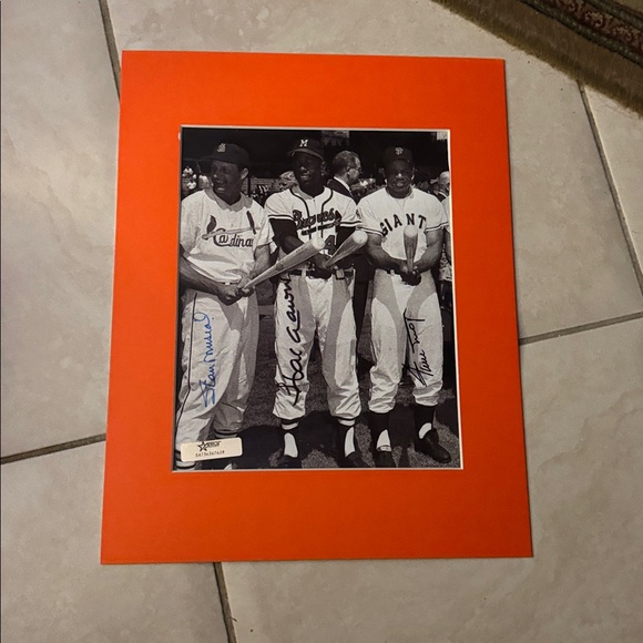 Stan MusialHank Aaron Willy Maysautograph photo starauthentic.com Coa
